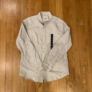 NWT Banana Republic Factory slim untucked button up shirt brown stripes medium